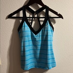 Nike Turquoise and Black Striped Racerback Tank swim top